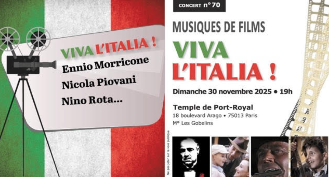Affiche du concert Viva l’Italia du Ciné Trio, hommage aux musiques du cinéma italien.